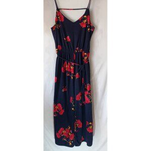 Xhilaration Women’s Jumpsuit XS Navy Blue Floral Sleeveless V-Neck